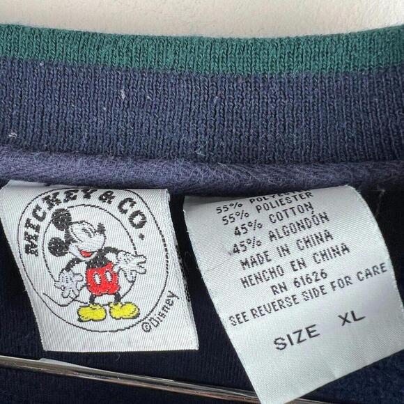 Vintage Mickey & Co. Crest Sweatshirt XL Navy Blue Embroidered Disney Pullover - Picture 2 of 4